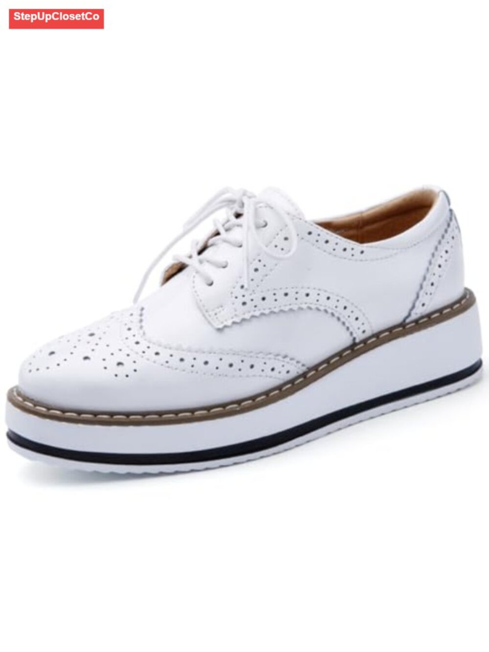 Platform Lace-Up Wingtip Oxfords Leather Square Toe Shoe